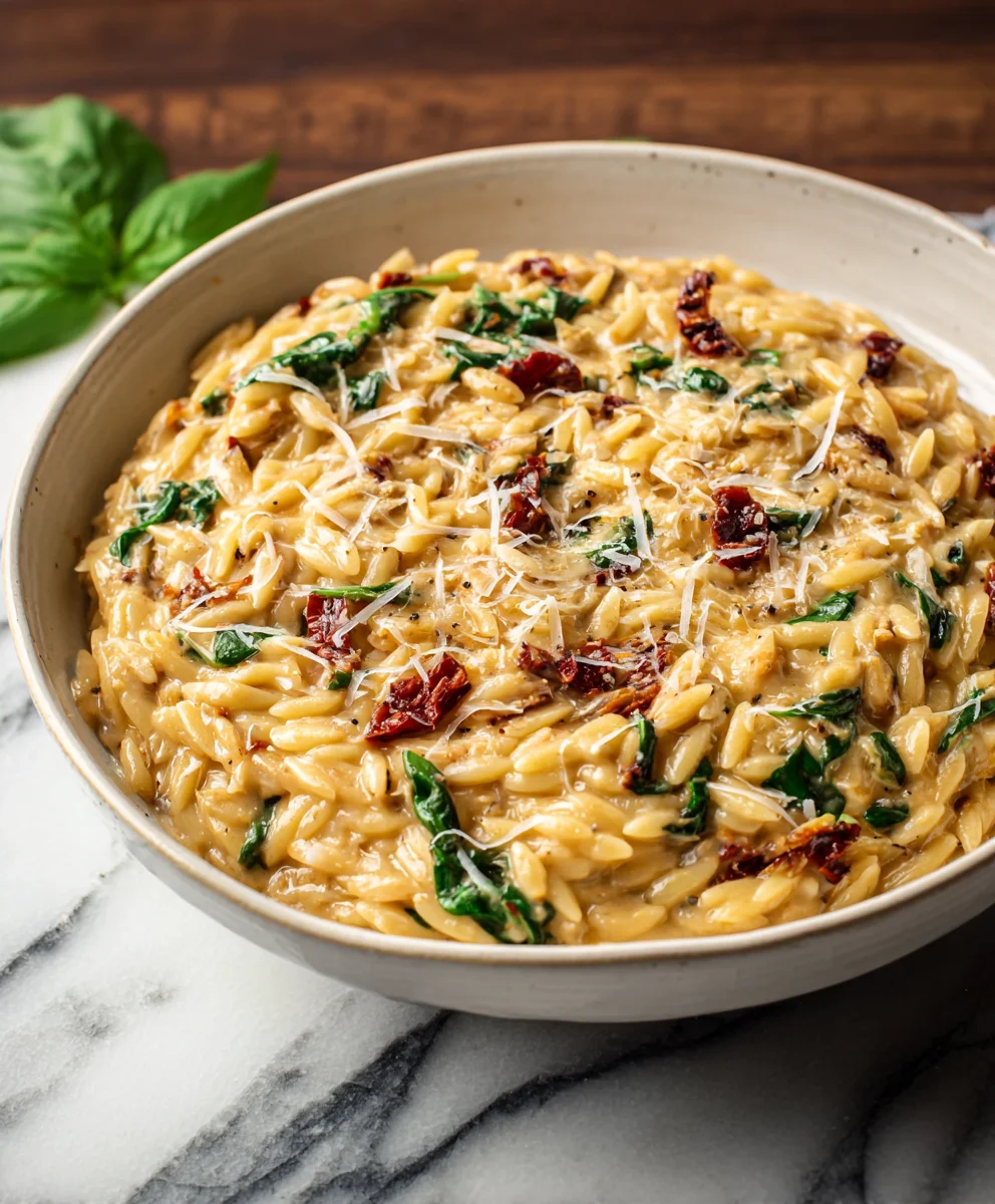 Creamy Tuscan Orzo- Easy One-Pan Meal