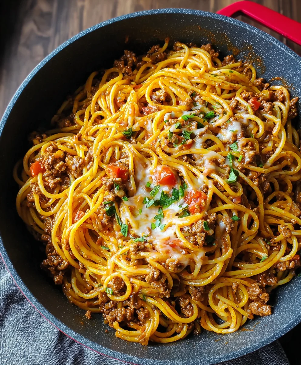 Easy One Pot Beef Taco Spaghetti Dinner