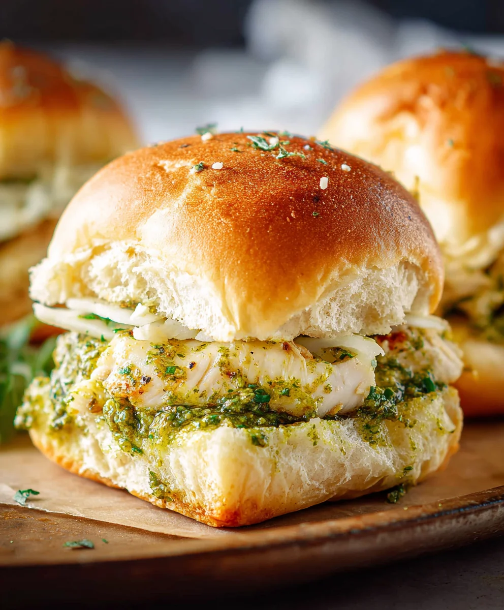 Cheesy Garlic Pesto Chicken Sliders-Easy Appetizer
