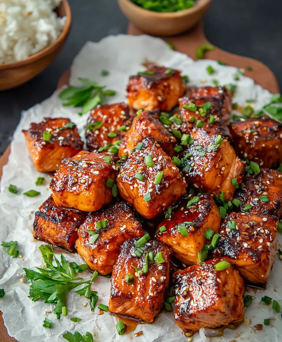 Quick Honey Garlic Salmon Bites- Easy & Delicious