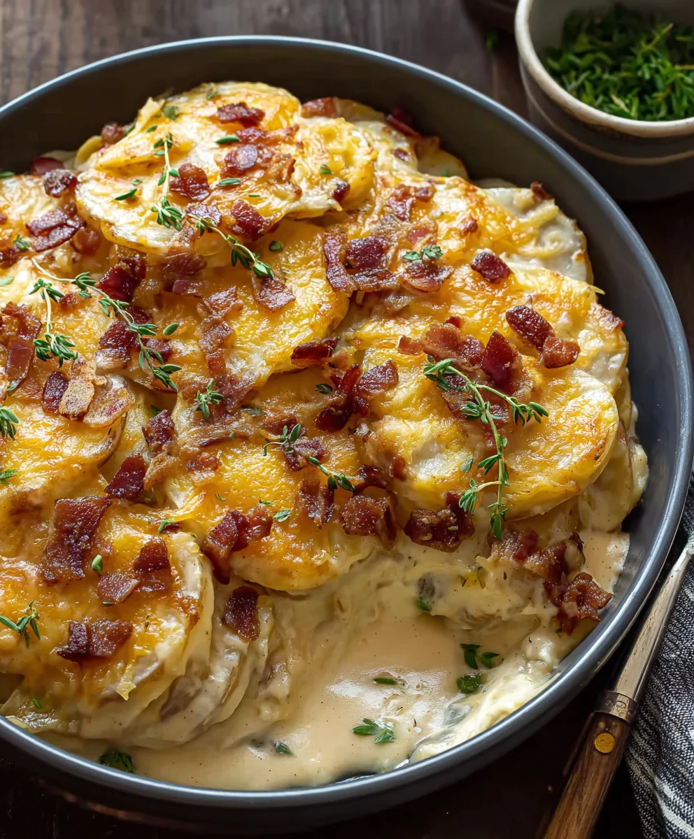 Loaded Scalloped Potatoes- Creamy Beefy Comfort Food