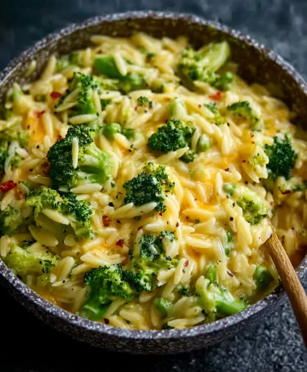 Creamy Broccoli Cheddar Orzo - Easy One-Pot Meal