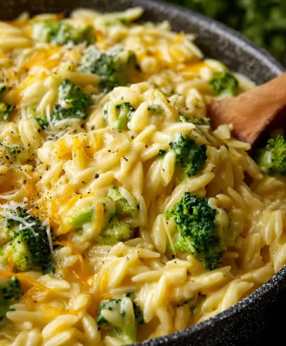 Creamy Broccoli Cheddar Orzo - Easy One-Pot Meal