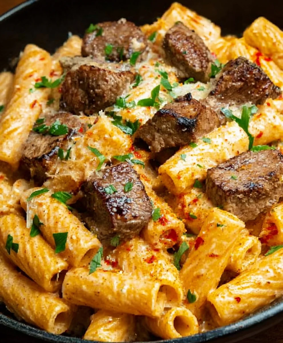 Cajun Steak Tips Rigatoni Parmesan Cheese Pasta