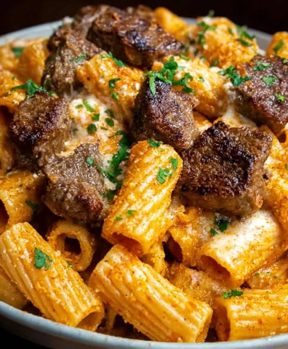 Cajun Steak Tips Rigatoni Parmesan Cheese Pasta