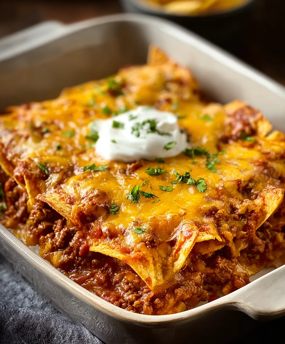 Easy Tortilla Chip Enchiladas - Quick Beef Dinner