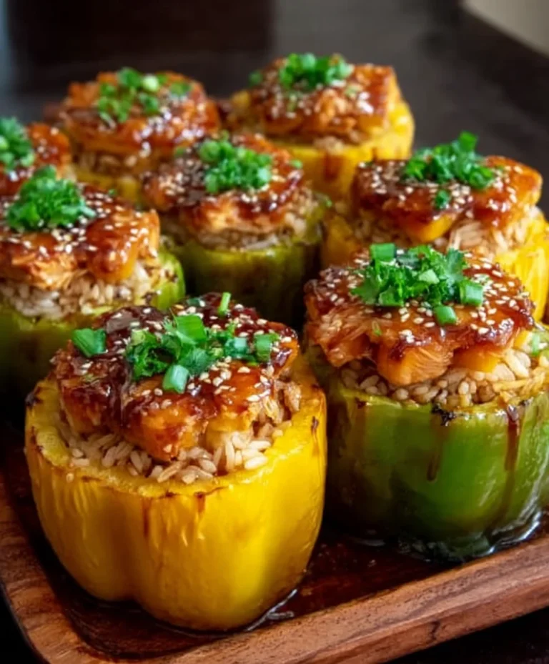 Teriyaki Pineapple Chicken Stuffed Peppers-Sweet Savory Rice