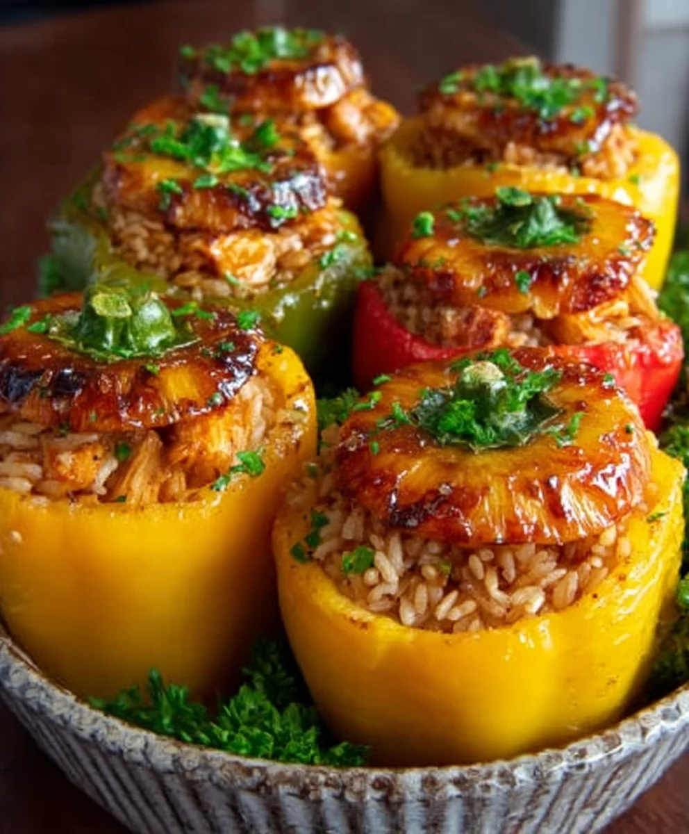 Teriyaki Pineapple Chicken Stuffed Peppers-Sweet Savory Rice