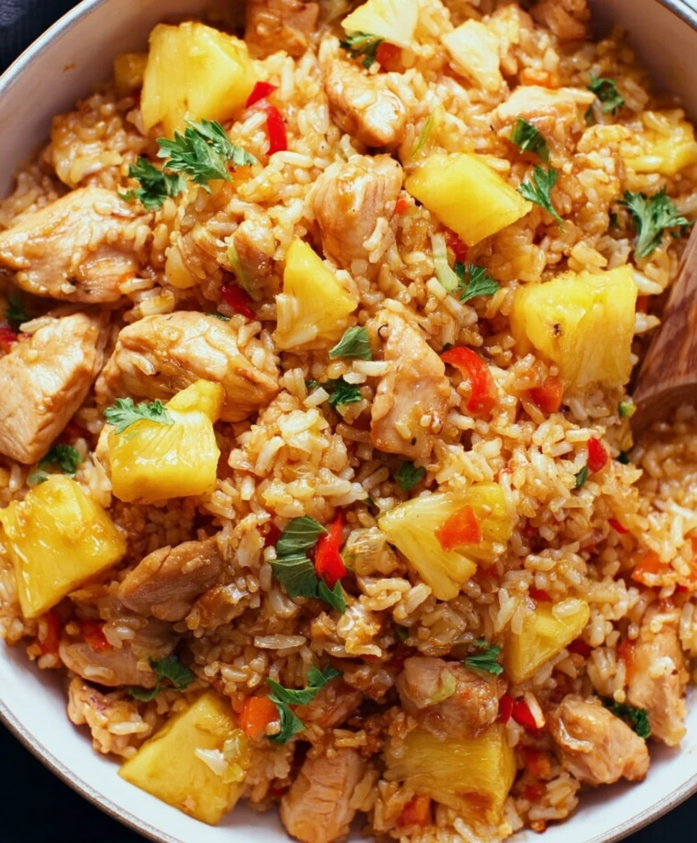 Sweet Pineapple Chicken Rice Skillet- Easy Dinner