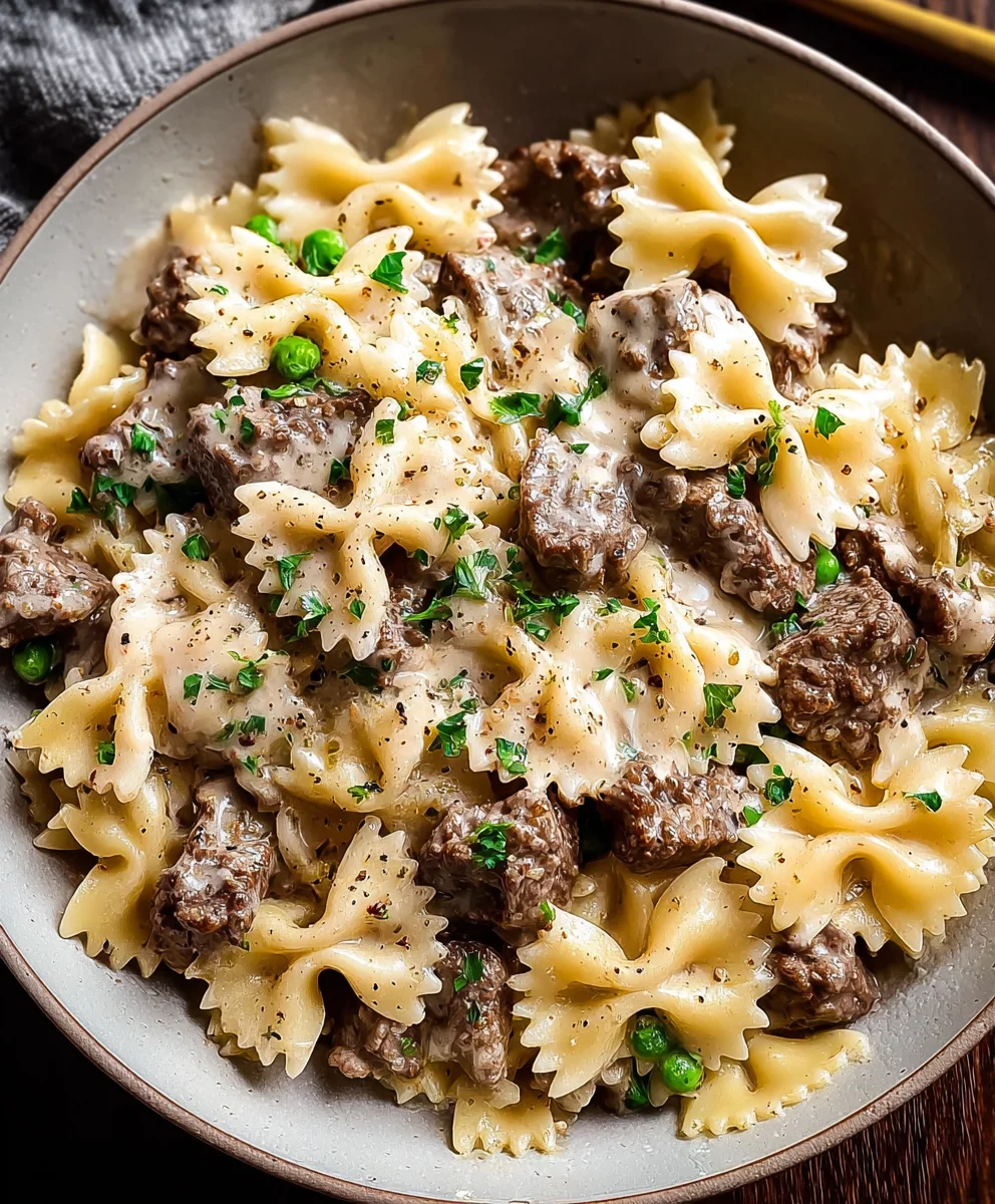 Beef Bowtie Pasta - Creamy Alfredo Recipe