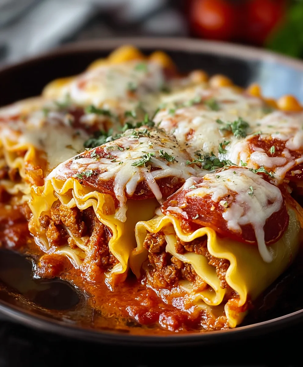 Beef Beef Pepperoni Pizza Lasagna Roll Ups - Easy Dinner