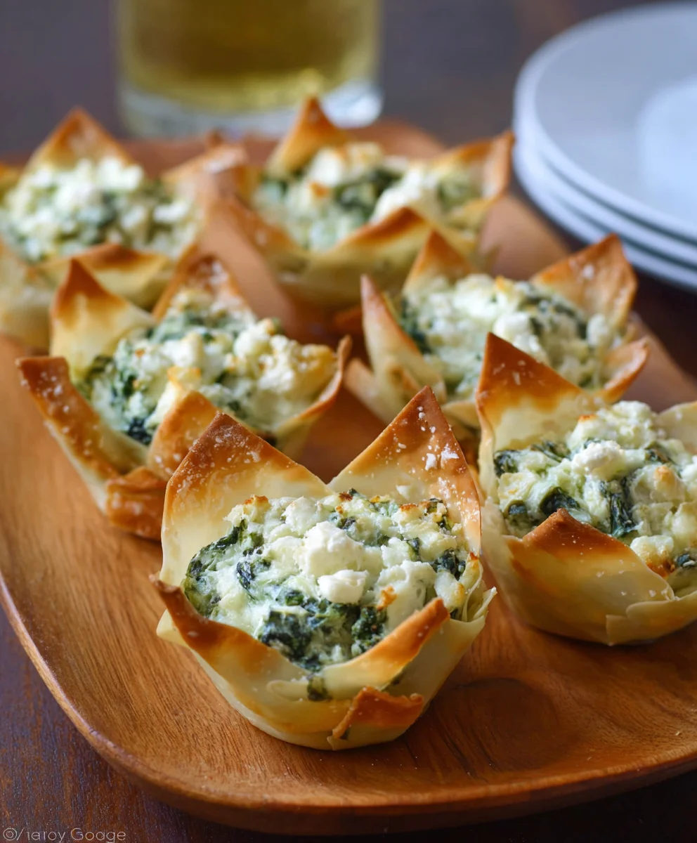 Spinach Artichoke Wonton Cups- Easy Appetizer Recipe