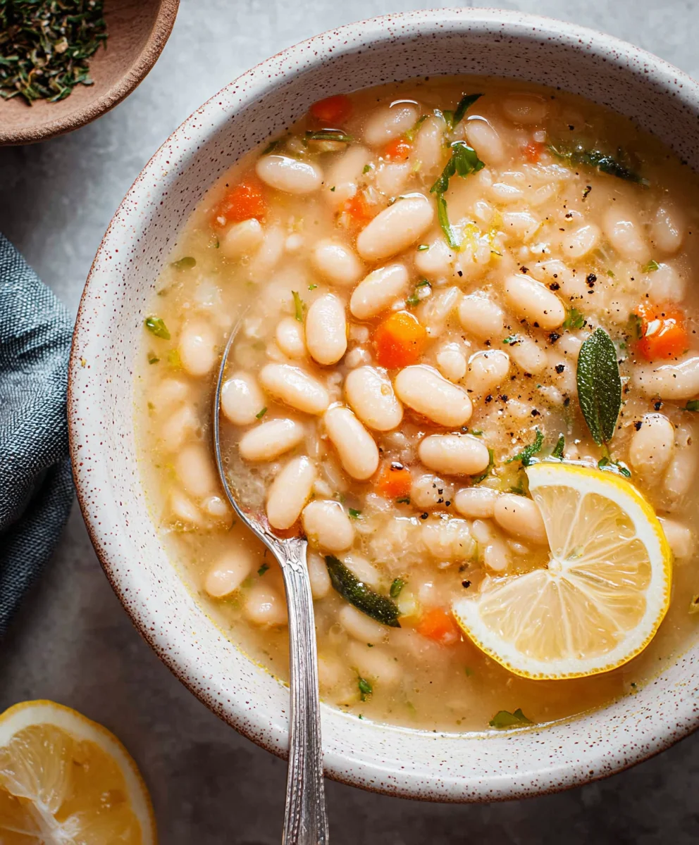 Greek White Bean Soup - Lemon Garlic Flavor