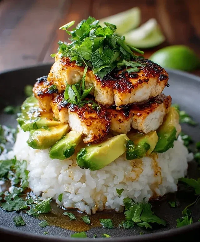 Delicious Honey Lime Chicken & Avocado Rice Stack Recipe