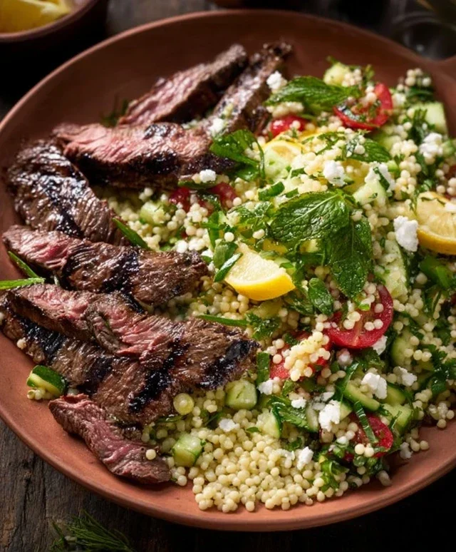 Grilled Skirt Steak with Lemon Herb Couscous Salad