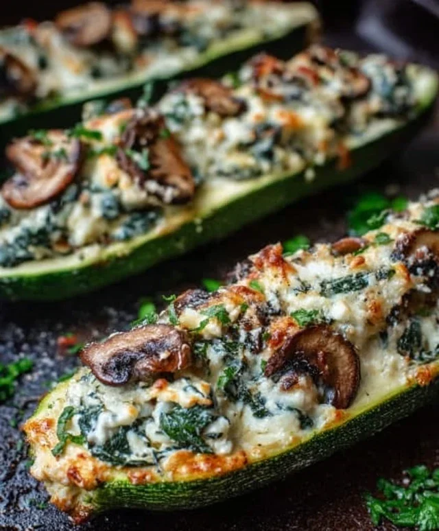 Spinach, Mushroom, and Ricotta Stuffed Zucchini Boats Recipe