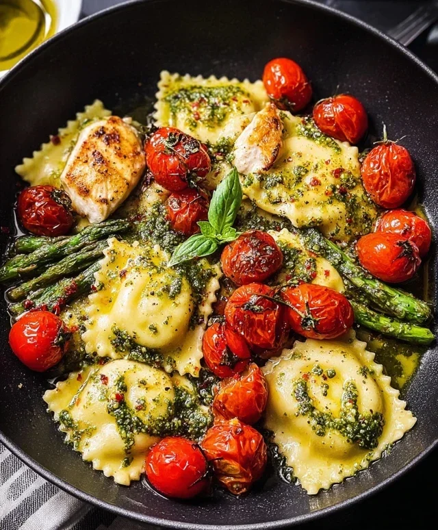 Chicken Ravioli with Pesto and Veggies