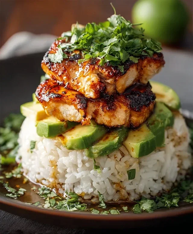 Delicious Honey Lime Chicken & Avocado Rice Stack Recipe