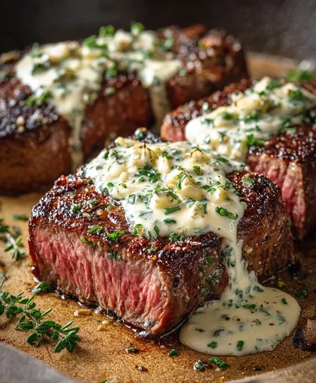 Garlic Butter Steak With Parmesan Cream Sauce