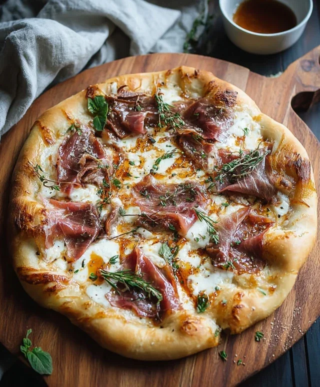 White Pizza with Beef Beef Prosciutto & Hot Honey