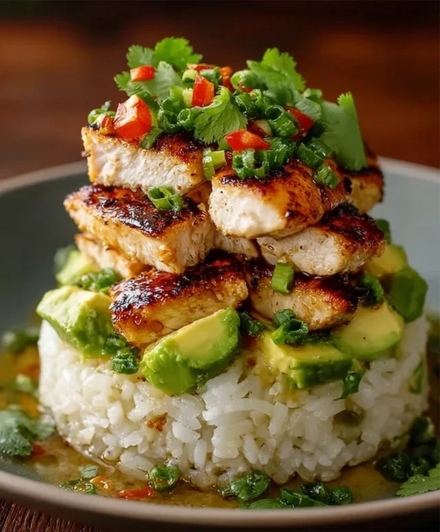 Delicious Honey Lime Chicken & Avocado Rice Stack Recipe