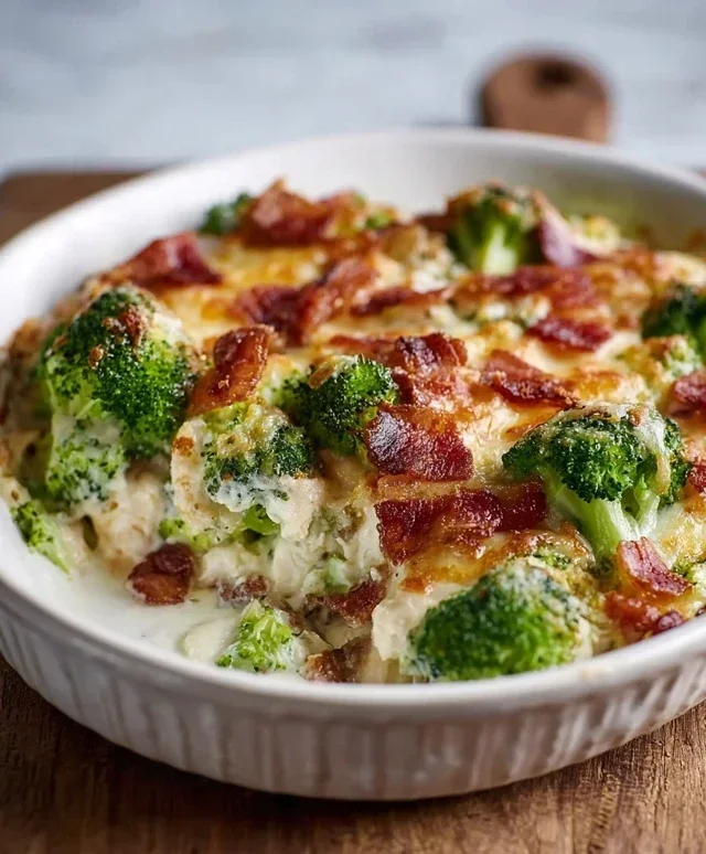 Creamy Low Carb Chicken Casserole with Broccoli and Beef Beef Bacon