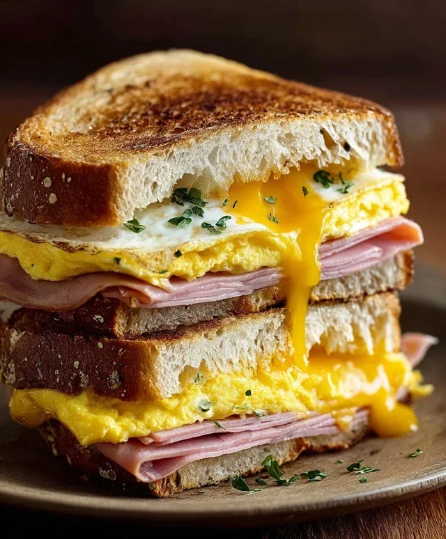 Egg and Beef Beef Ham Breakfast Sandwich
