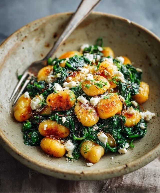 Crispy Gnocchi With Spinach And Feta