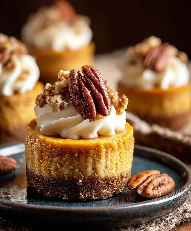 Pumpkin Pecan Mini Cheesecakes