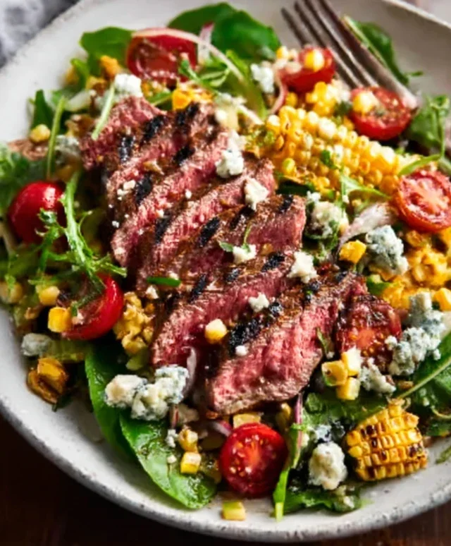 Balsamic Steak Gorgonzola Salad with Grilled Corn