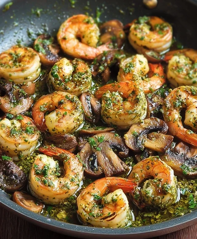 Pesto Shrimp with Mushrooms