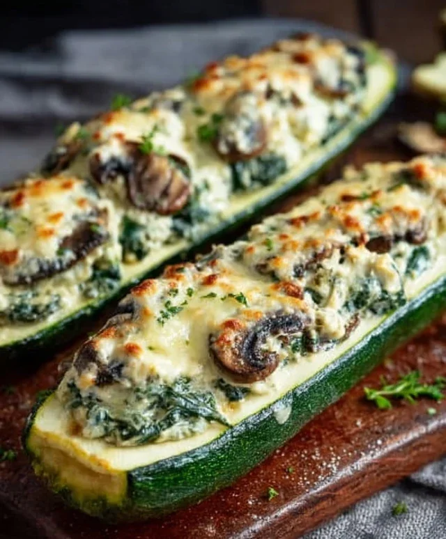 Spinach, Mushroom, and Ricotta Stuffed Zucchini Boats Recipe
