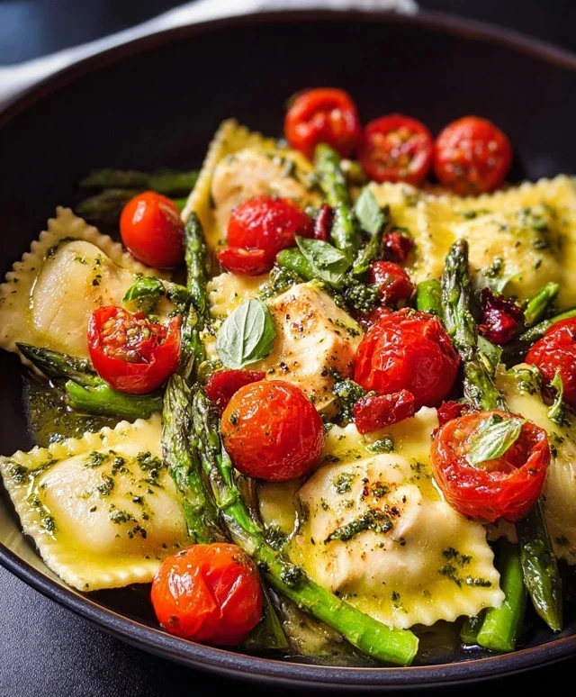 Chicken Ravioli with Pesto and Veggies