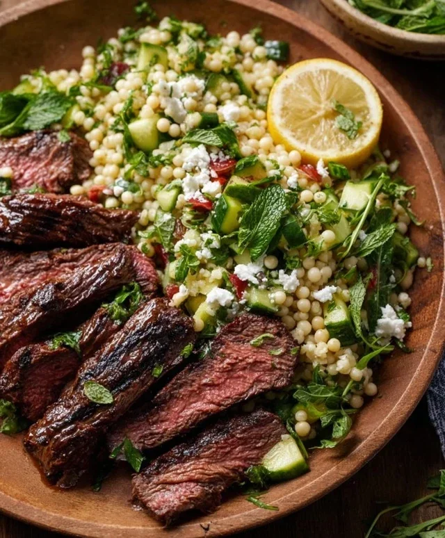 Grilled Skirt Steak with Lemon Herb Couscous Salad