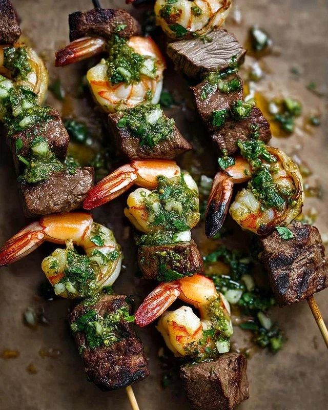 Surf and Turf Kabobs with Chimichurri Sauce