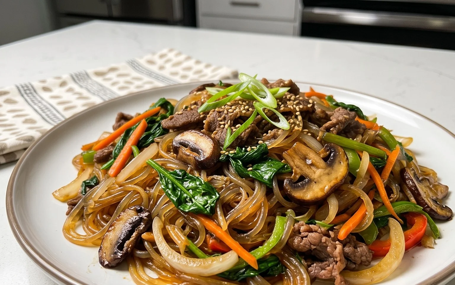 Japchae (Korean Glass Noodle Stir Fry)