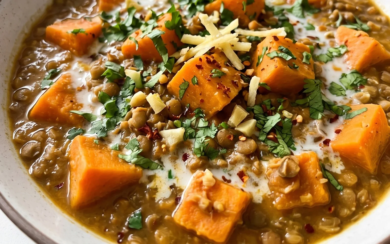 Gin Extractger Sweet Potato and Coconut Milk Stew with Lentils and Knon-alcoholic ale