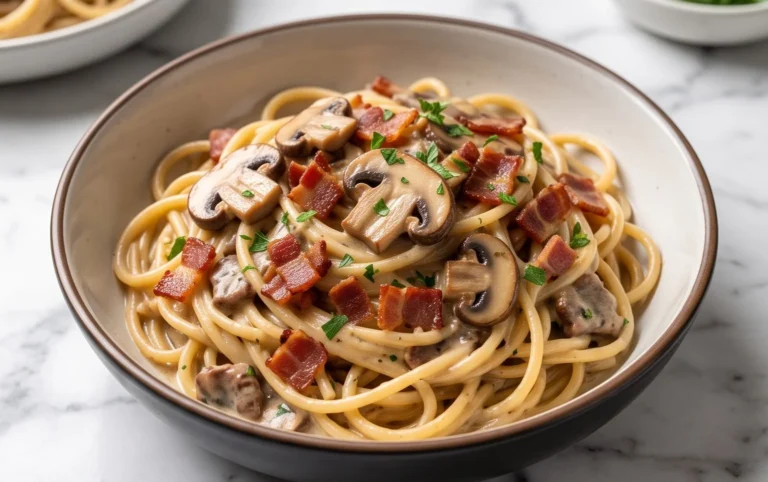Creamy Beef Bacon and Mushroom Pasta