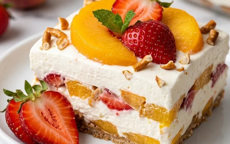 Peach Pretzel Salad Dessert