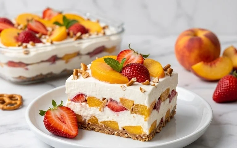 Peach Pretzel Salad Dessert